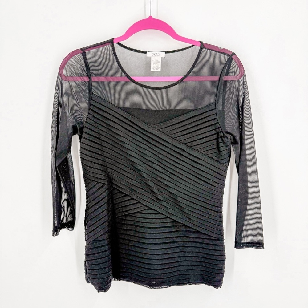 Cache Black Asymmetrical 3/4 Sleeve Blouse